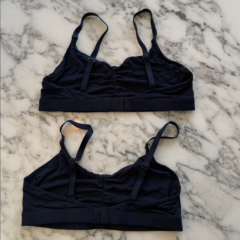 NWOT Quince Navy Blue Micromodal Ruched Bralette (2-pack) Sz M Adjustable - Picture 7 of 8
